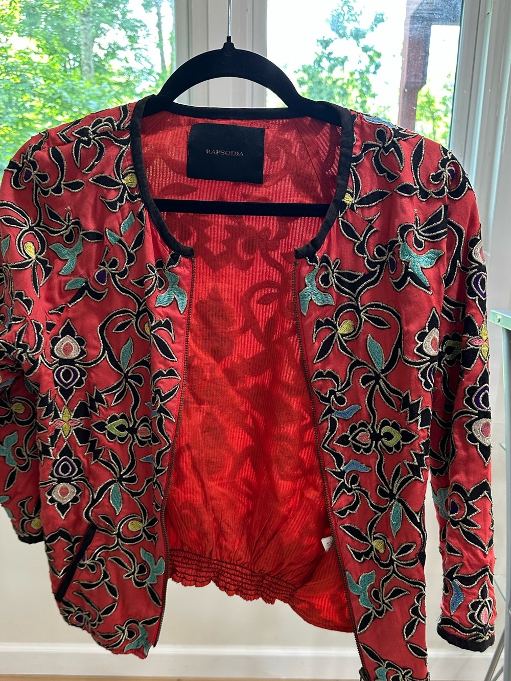 Red Embroidered Bomber Jacket